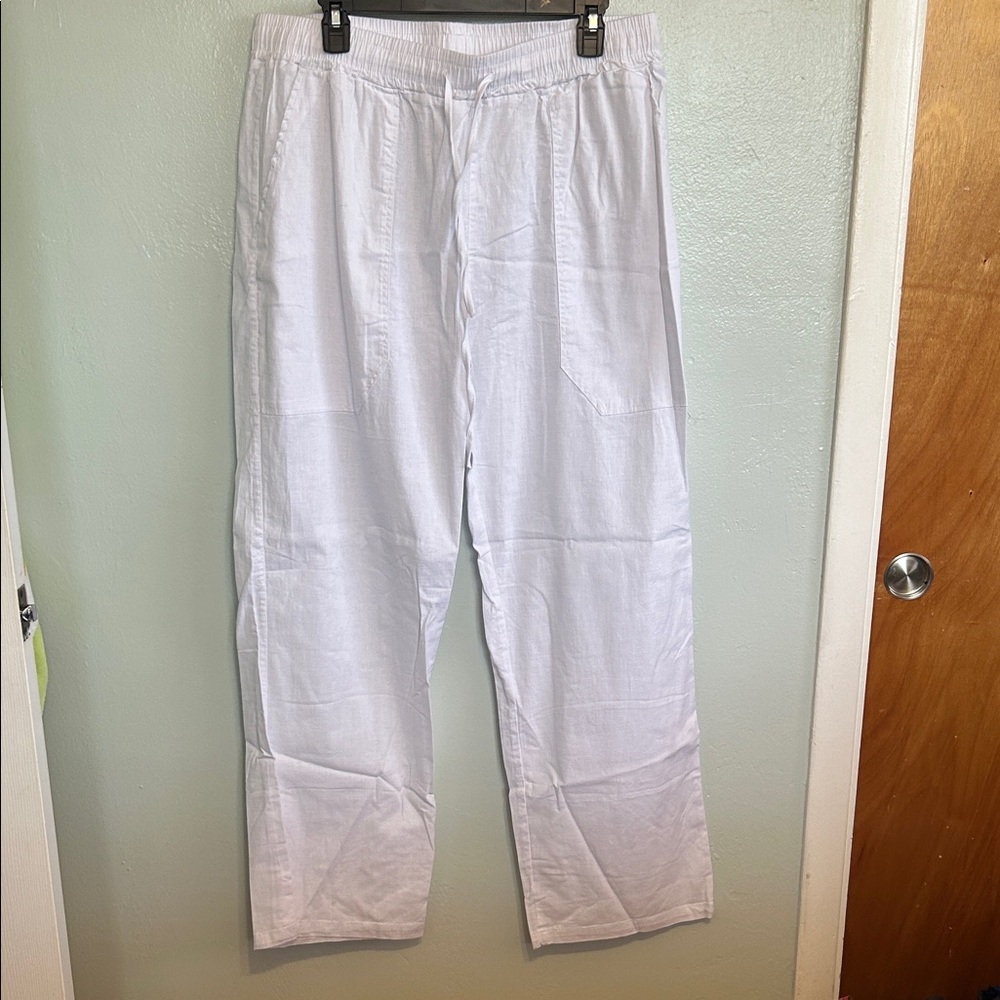 Men's White Cotton-Linen Blend Pants